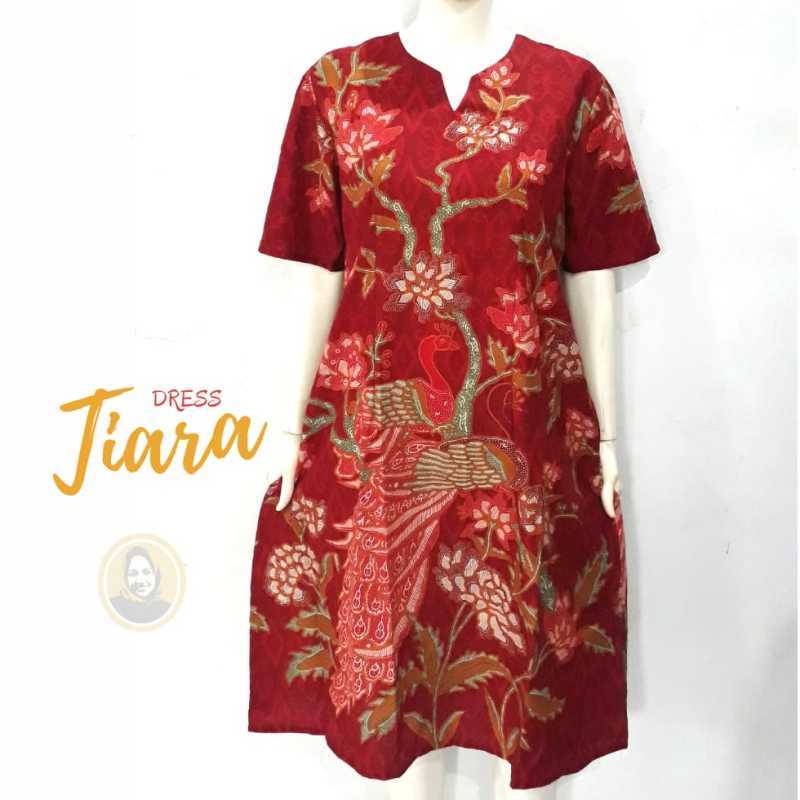 DRESS IMLEK DRESS BATIK MERAH GAUN BATIK WANITA MURAH GAUN BATIK