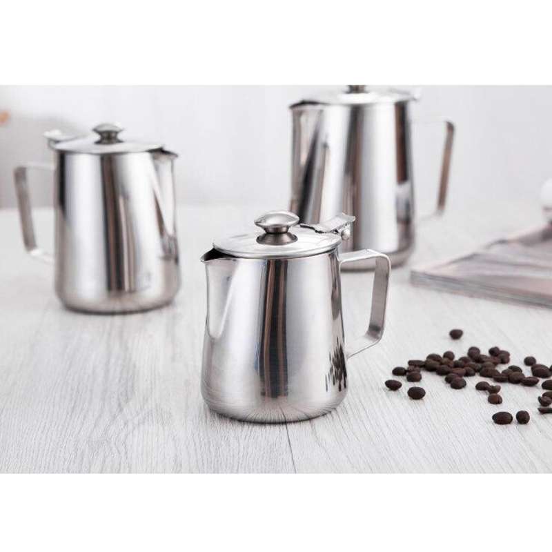 Durable Stainless Steel Coffee Pitcher Latte Milk Frothing Jug with Lid 1.5L