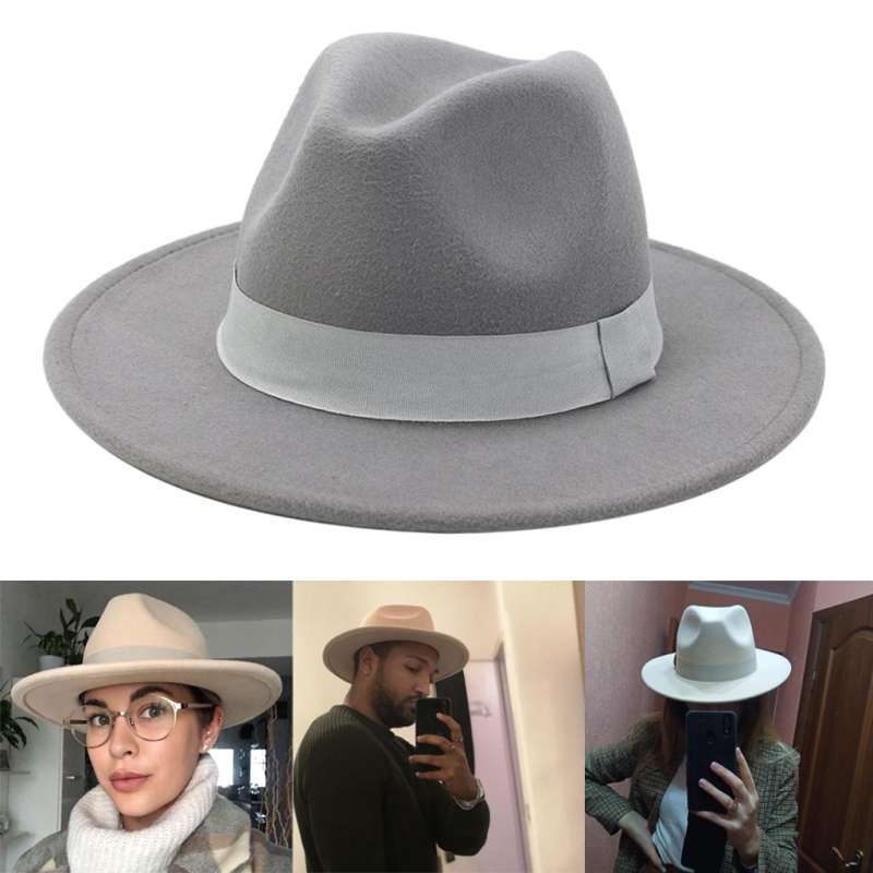 Jual Women Men Flat Top Fedora Hat 