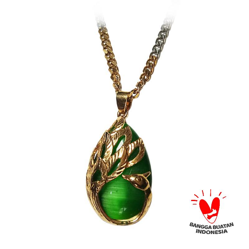 Jual Vee Batu Mata Kucing dengan Lilitan Angsa Emas Kalung Liontin - Hijau  di Seller Telorin Official Store - null, Kota Bekasi | Blibli