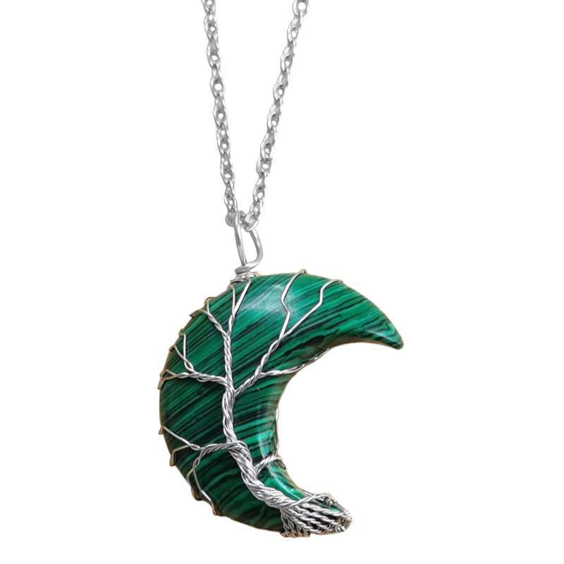 Crescent Moon Gem Pendant Necklace 