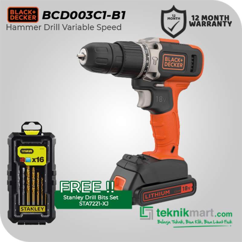 Black Decker Cordless Hammer Dril Bor Impact 18volt BCD003C1