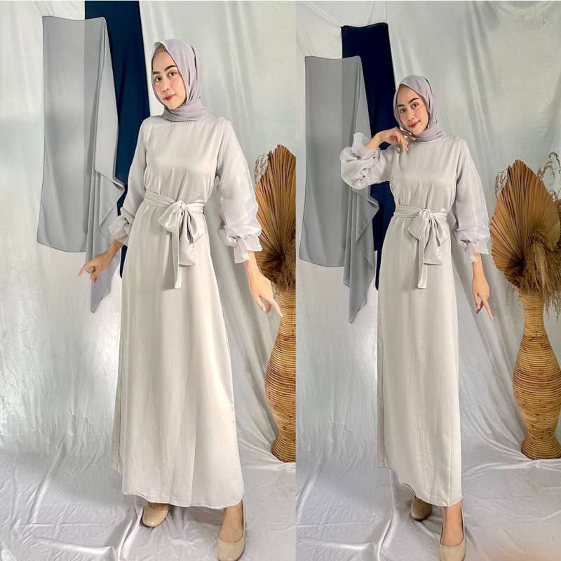 Jual Ava Dress Satin Kondangan Gamis Polos Long Dress Muslim