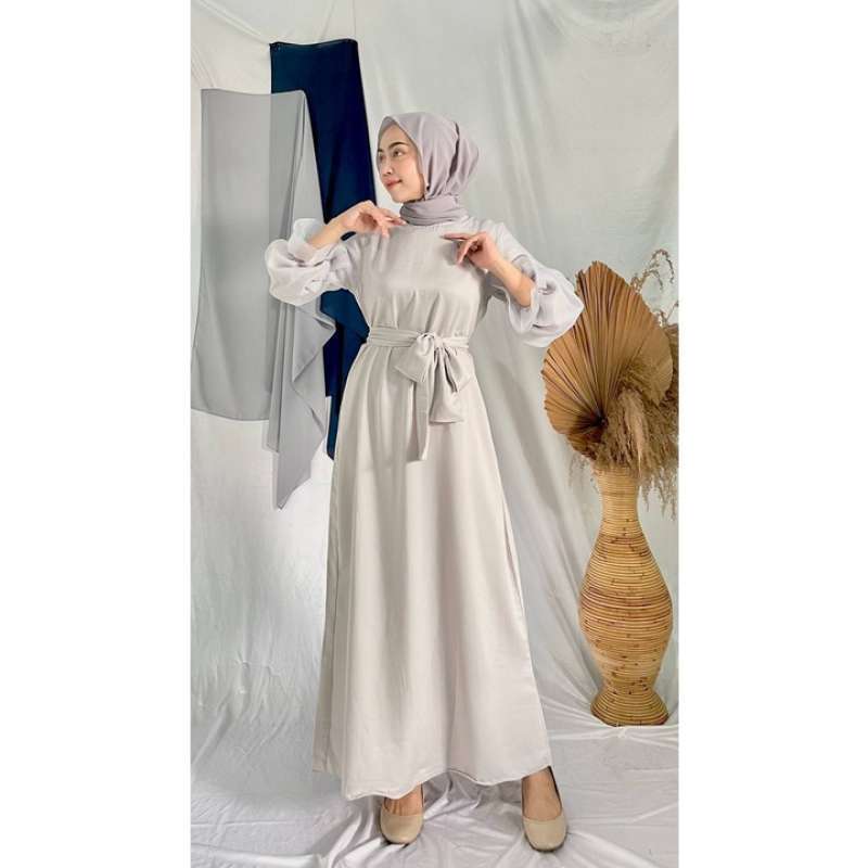Jual Ava Dress Satin Kondangan Gamis Polos Long Dress Muslim