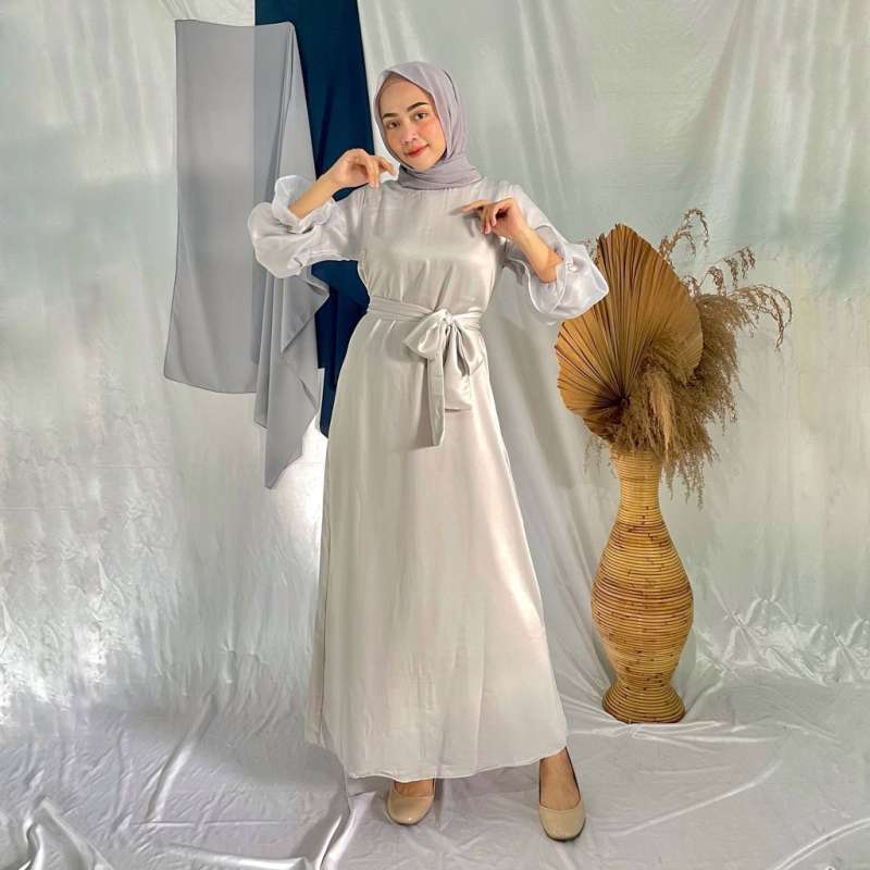 Jual Ava Dress Satin Kondangan Gamis Polos Long Dress Muslim