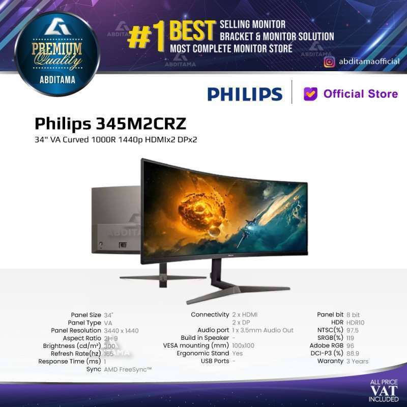 Jual Monitor LED Philips 345M2CRZ 34 VA 