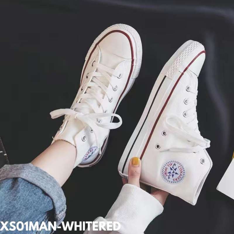 Promo Sepatu Sneakers Pria Polos Bertali Ala Branded Harian Bahan Canvas Import S01man 42 Whitered Diskon 47 Di Seller Findme.id Cengklong Kab. Tangerang Blibli