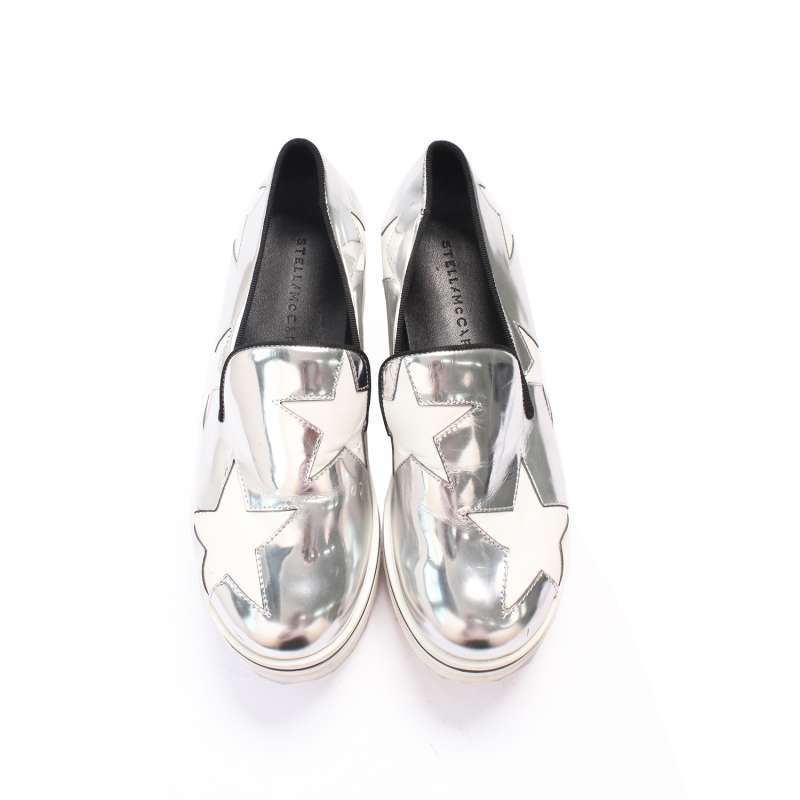 Jual Stella Mccartney Elyse Metallic Silver Platform Derby Shoes