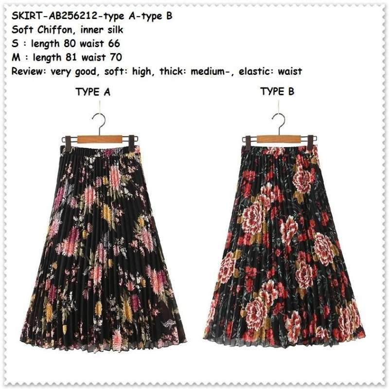 Jual Ab256212 Rok Panjang Bunga Midi Skirt Pesta Plisket Wanita