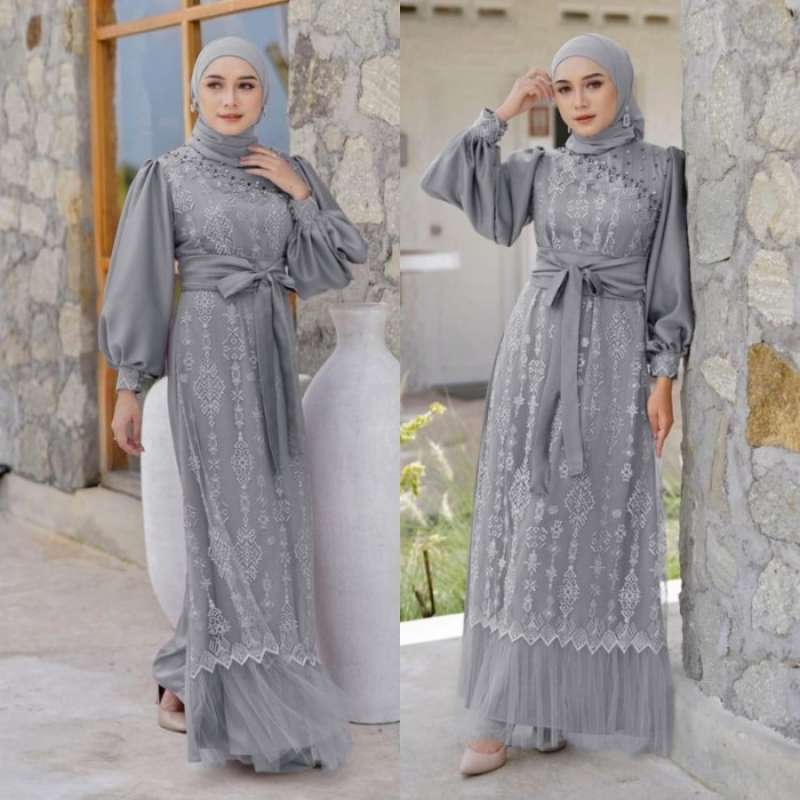 Promo Maxi Dress Wanita Gaun Pesta Bordir Tile Fashion Baju Party Bridesmaid Xxl Abu abu Diskon 5 Di Seller Victoria Grosir Kalideres Kota Jakarta Barat Blibli