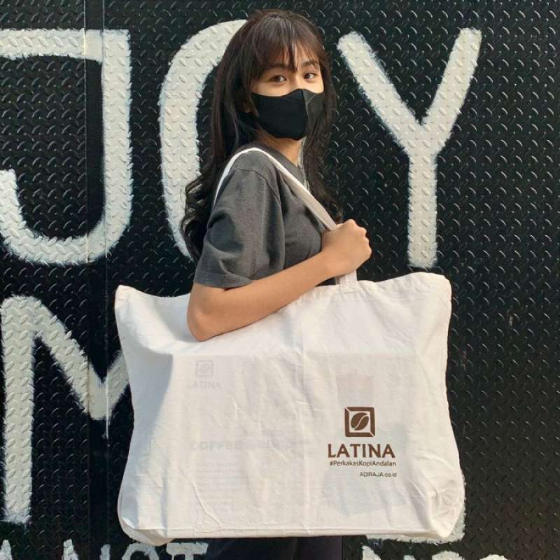 Unik Tote shoulder bag besar kain kanvas Latina Ecobag5 size 60x35x12cm min 600k Berkualitas