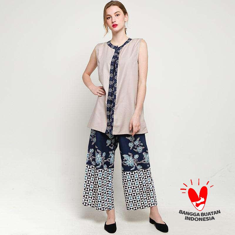 Jual Gesyal Bawah Kulot Batik Tunik Setelan Pakaian Wanita Abu Navy Online September 2020 Blibli Com