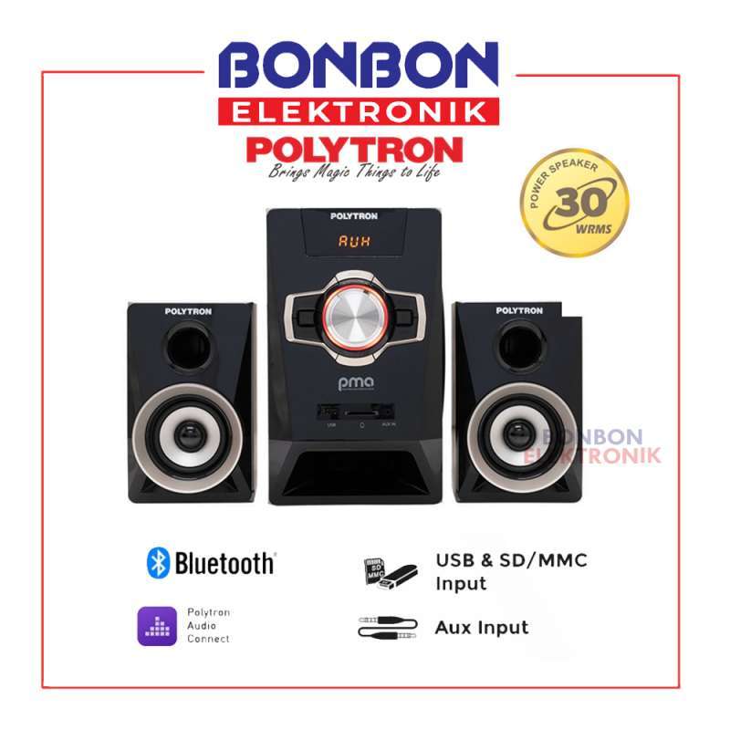 POLYTRON Bluetooth Speaker dengan Fitur Bazzoke dan Kontrol Bass & Treble Digital, Koneksi USB & Aux, Ideal untuk Pecinta Musik, Audio Berkualitas di Segala Ruang