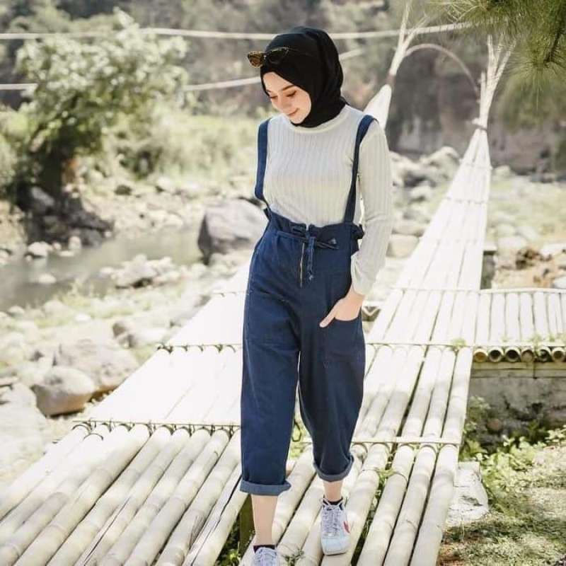 Overall top jeans putih
