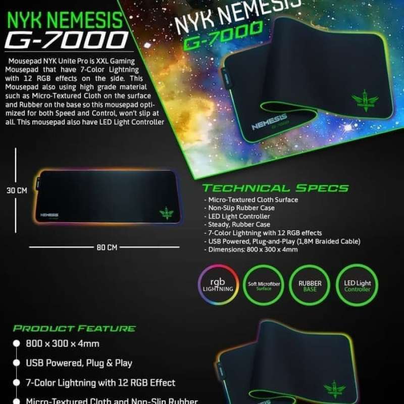 Jual Mousepad Nyk Nemesis Rgb Xl 80x30 G 7000 Online Desember 2020 Blibli