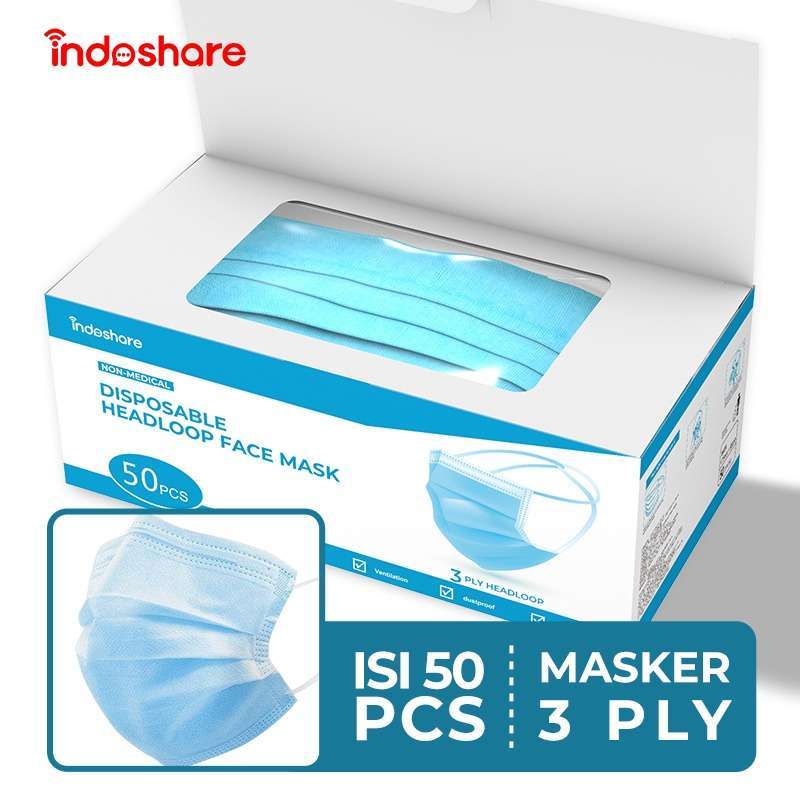Promo Indoshare Masker Headloop 3ply untuk Hijab 1box Isi 50pcs di Seller  indoshare.id - Kota Jakarta Utara, DKI Jakarta | Blibli
