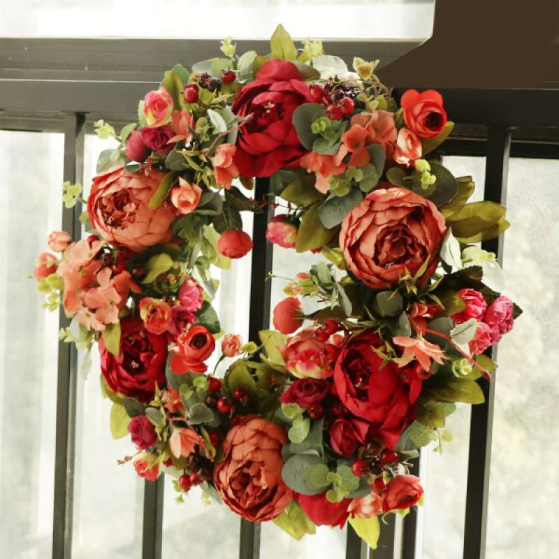 Jual Christmas Artificial Rattan Silk Peony Flower Wreath Home Decor Online November 2020 Blibli