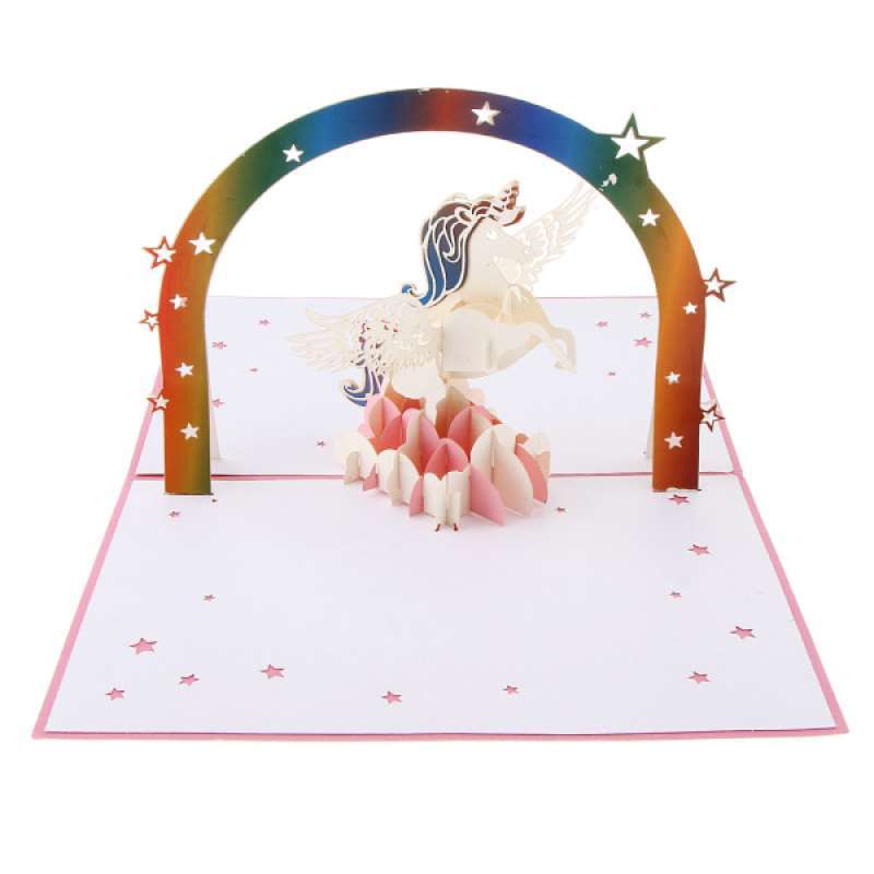 Jual 3d Pop Up Unicorn Paper Cards Greeting Invitation Cards Kids Party Supplier Online September 2020 Blibli Com