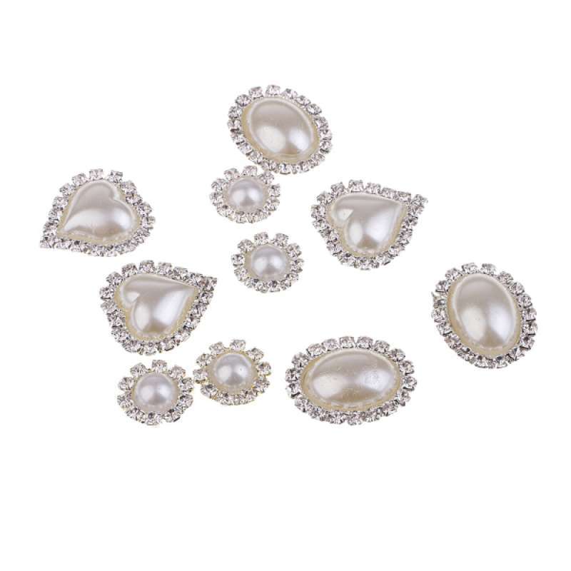 10pcs Flower Pearl Rhinestone Buttons Wedding Flatback Embellishments 17mm 