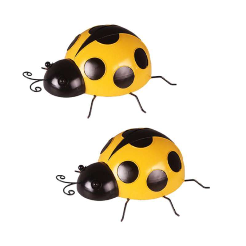Set of 4 Handcrafted Metal Yellow Ladybird Walls Home Hanging Ornaments 10cm 