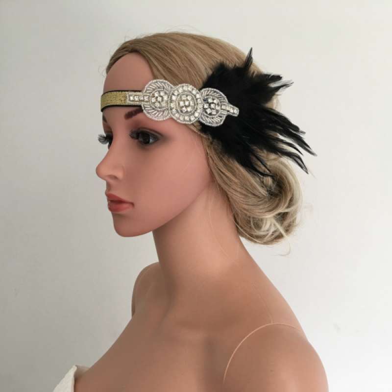 Vintage Wedding Black Feather Headband 