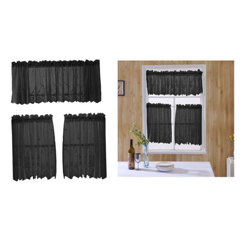 Jual Embroidered Lace Sheer Curtain Kitchen Valance Tiers Short Drape Black Online Oktober 2020 Blibli Com