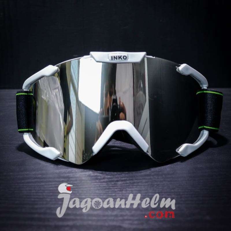 kacamata goggle inko white silver google cross lentur trail