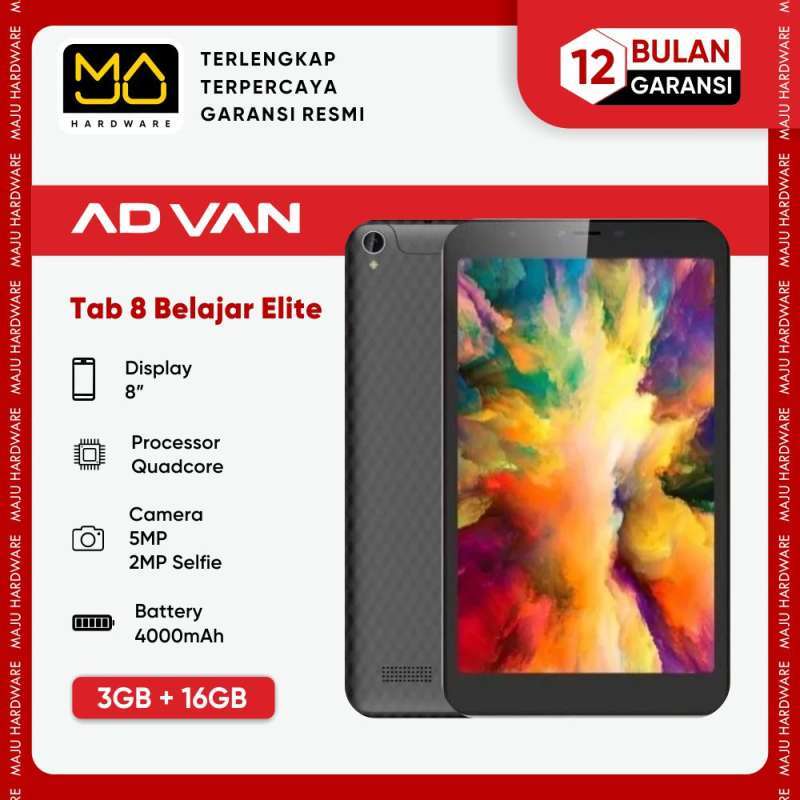 Vandroid Tab 8 Belajar Elite with 3GB RAM, Dual Micro SIM, and IPS Display, featuring Android 10.0 for Enhanced Learning. Perfect for Students Seeking Powerful Performance