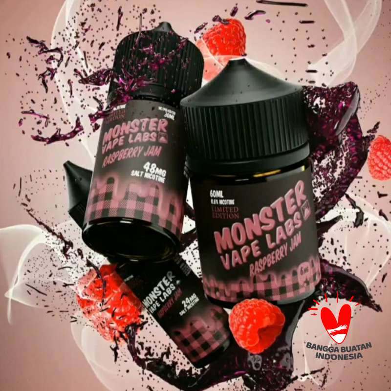 Raspberry Salt (limited) Jam Monster 30ml Bottle RASPBERRY- JAM MONSTER NIC  SALT [48MG, 24MG]  Vape Billiorsonn Freshly-picked Raspberries Muddled  Australia
