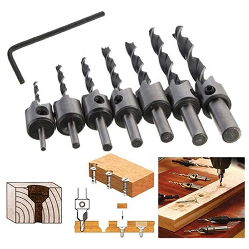 Promo 7 Pcs HSS 5 Flute Countersink 