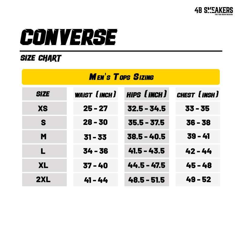 Converse t deals shirt size chart