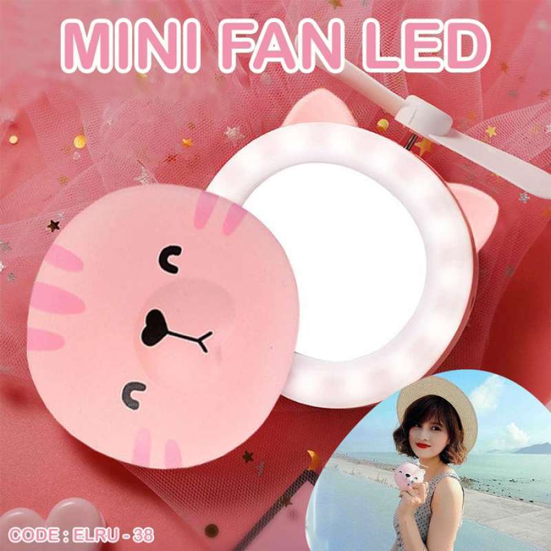cermin led mini fan karakter kipas mini portabel mirror led 3in1