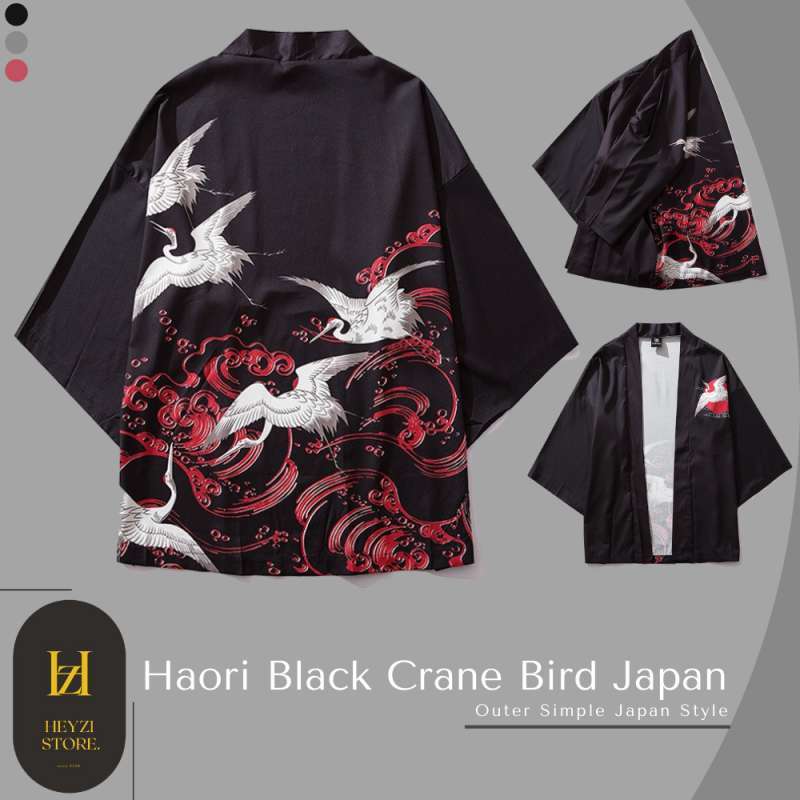 Jual Outwear Haori Black Crane Bird 