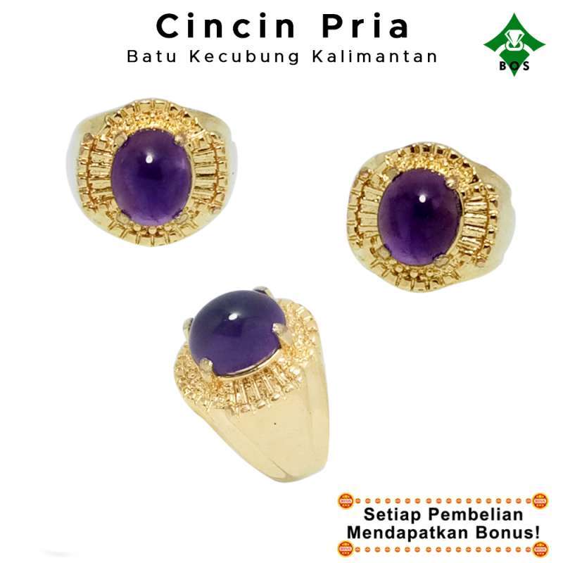 BOS Cincin Pria Batu Asli Kecubung Kalimantan Titanium Emas Keren Elegan  Mewah Terbaru 2020
