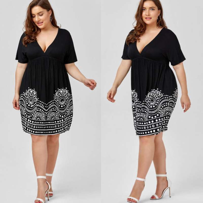 V Neck Short Sleeve Elastic Midi Dress 