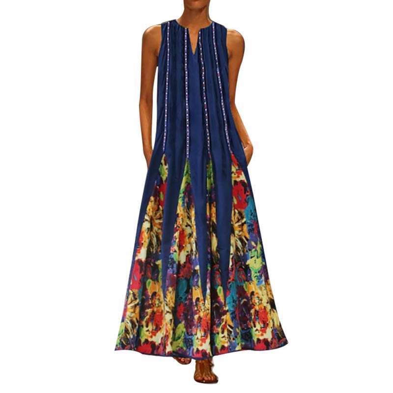 V Neck Sleeveless Loose Maxi Dress 