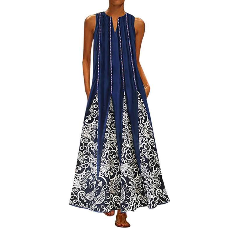 V Neck Sleeveless Loose Maxi Dress 