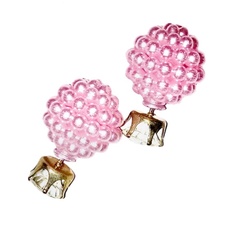 Anneui EE0053 Anting Double Pearl Candy Stud Pink