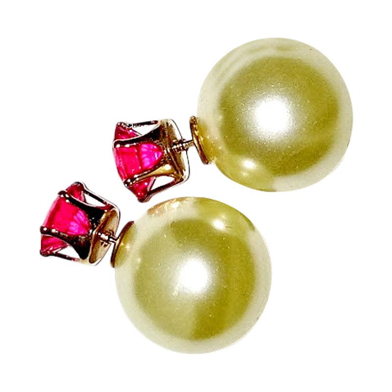 Anneui EE0056 Anting Double Pearl Candy Stud Pink .
