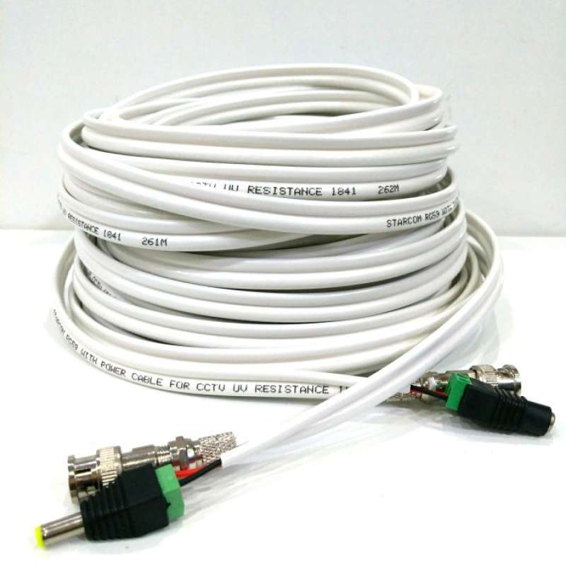 KABEL CCTV 20M PUTIH KAMERA CCTV SIAP PAKAI KABEL JADI CAMERA CCTV 20 METER  CONNECTOR BNC KONEKTOR