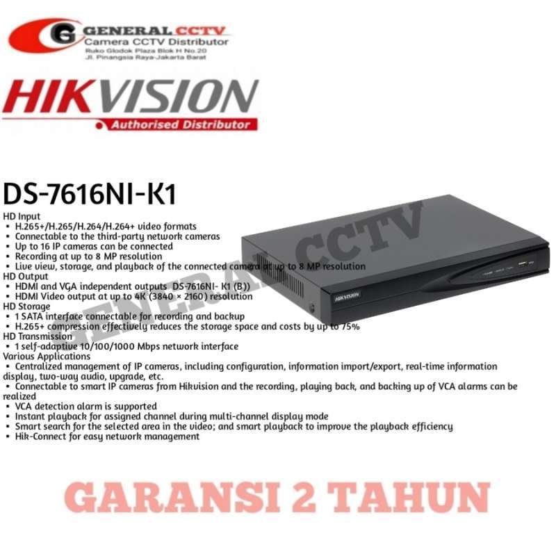 Jual HIKVISION 7616NI-K1/(B) NVR 16 CHANNEL 4K NVR GARANSI 2 TAHUN di  Seller GENERALCCTV - GENERALCCTV - Kota Jakarta Barat | Blibli