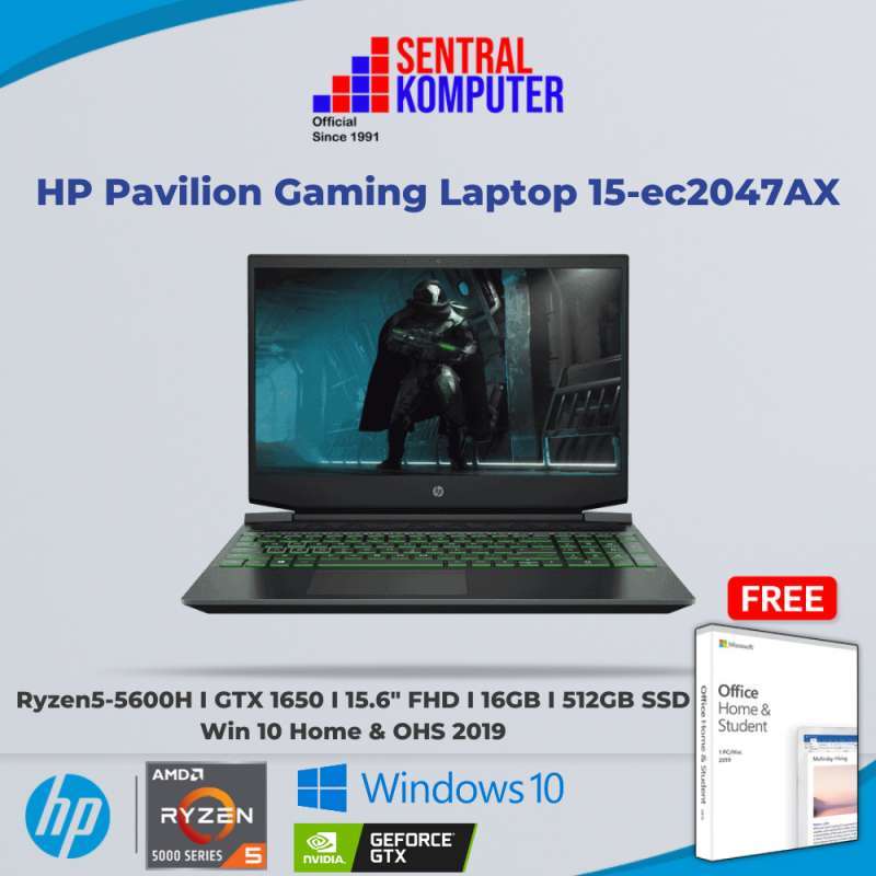 HP Pavilion Gaming Laptop Karawang dengan AMD Ryzen™ 5 dan GTX 1650, 16GB RAM, layar 15.6 FHD, cocok untuk gamer yang mencari performa tinggi dan visual memukau