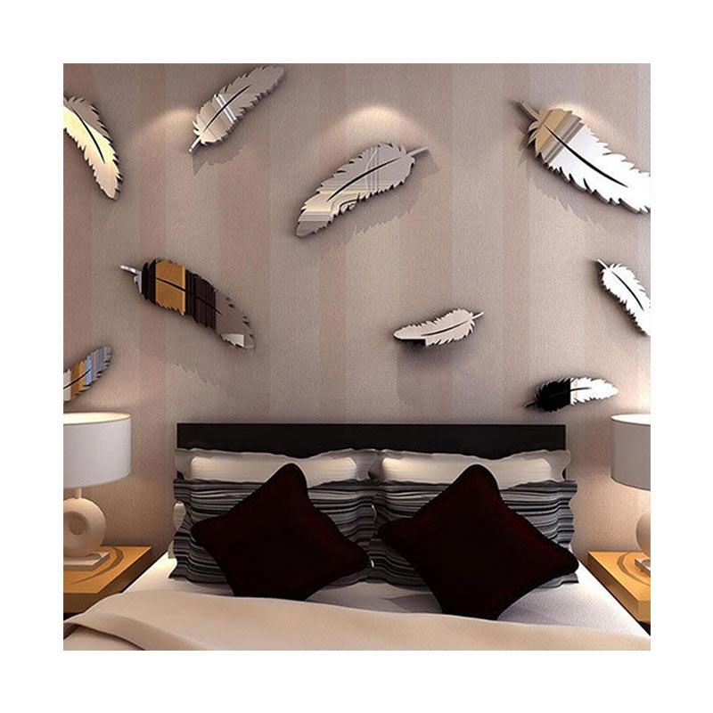 Bluelans Modern Feather Acrylic Home Office Decor Gift Mirror Wall Art Sticker 8 Pcs Set