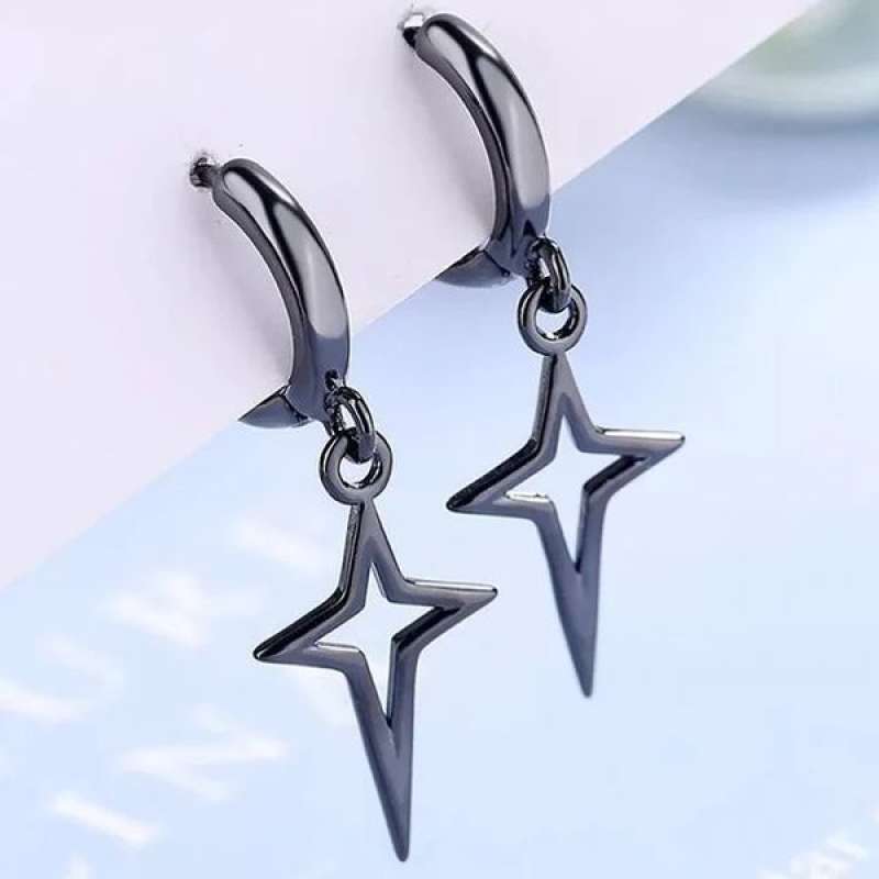 BCA333 PERHIASAN ANTING BINTANG CROSS STAR PERAK SILVER 925 LAPIS EMAS ASLI  ORIGINAL