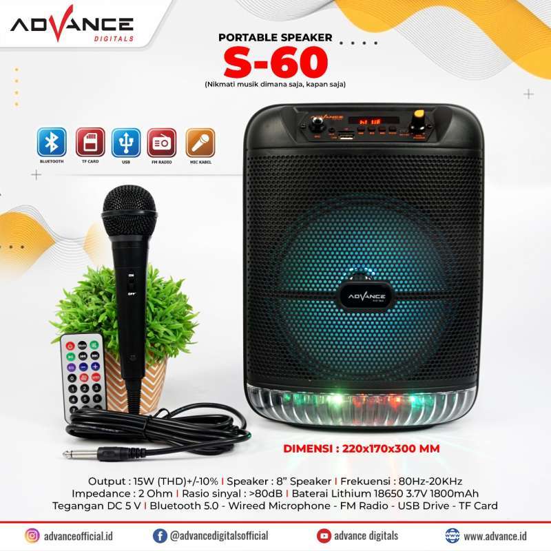Promo Speaker Advance Bluetooth Music Karaoke S 60 8inch S60 8