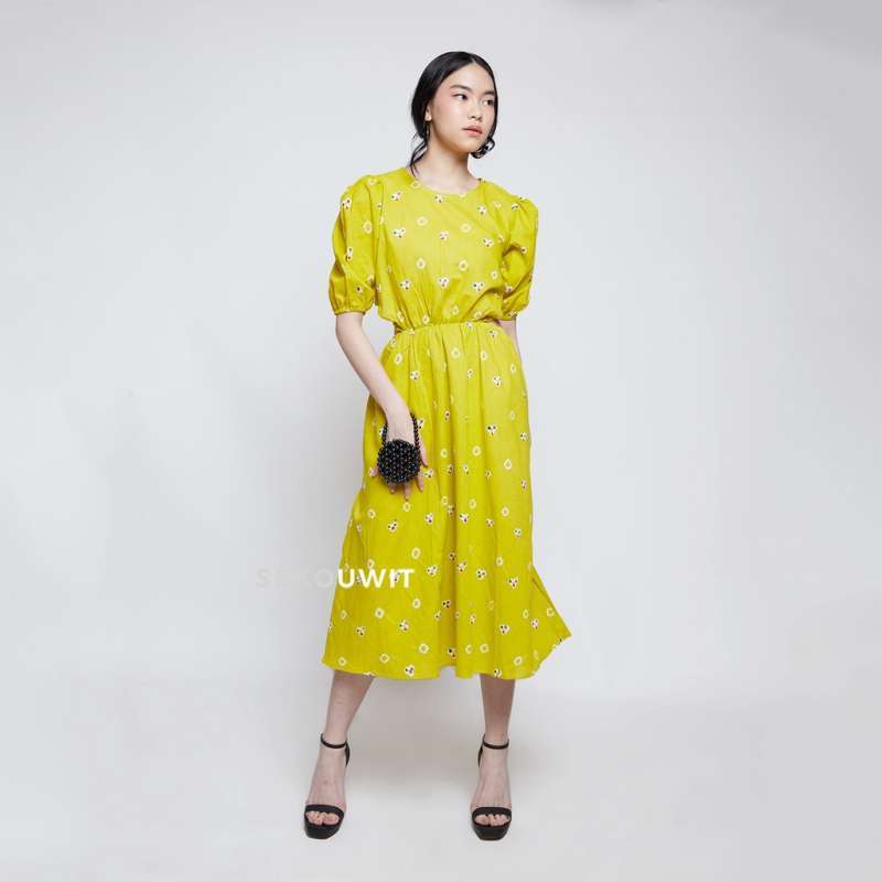 Dress Tali Batik Jumputan Hijau Lime 