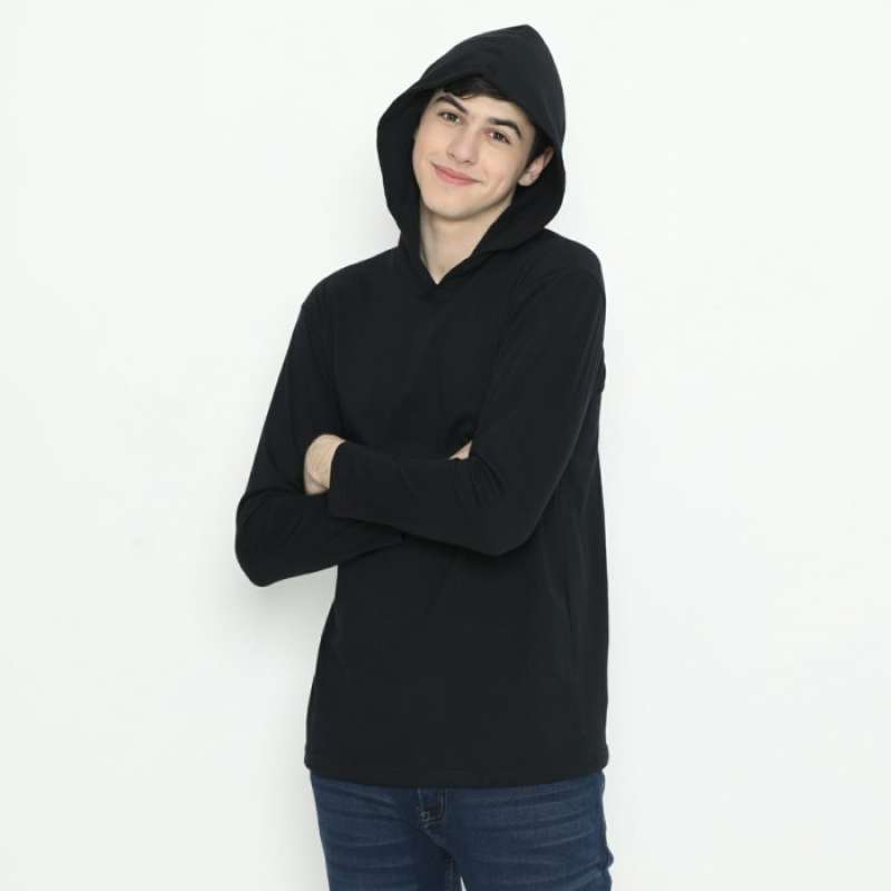 Kaos Polos Hoodie Lengan Panjang Hitam Merek Solop