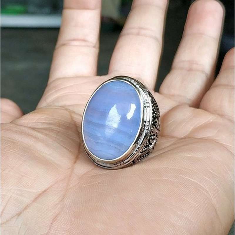 Jual NATURAL BLUE LACE AGATE BIG SIZE CINCIN BATU PERMATA di