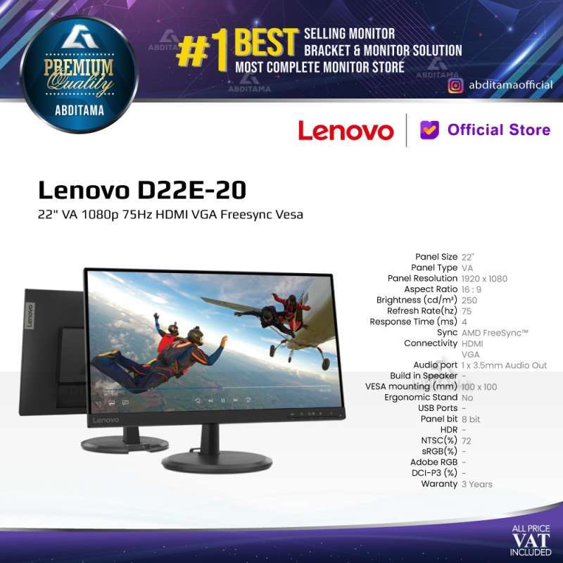 Promo Monitor LED Lenovo D22E-20 22 VA 1080p 75Hz HDMI VGA Freesync Vesa di  Seller Abditama - Kota Depok, Jawa Barat | Blibli