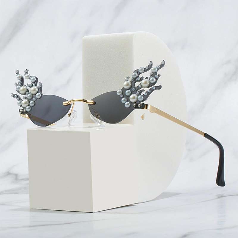 Buy myaddiction Flame Rimless Sun Glasses Pearl Decor Eyewear Halloween  Anti Glare Punk Grey Clothing, Shoes & Accessories, Womens Accessories, Sunglasses & Fashion Eyewear